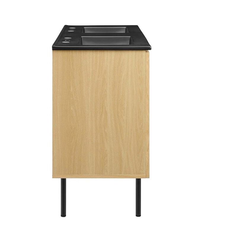 Modway Chaucer 48 Bathroom Vanity in Oak Black with Dual Ceramic Sink Basin, 48 Inches Double image number 2