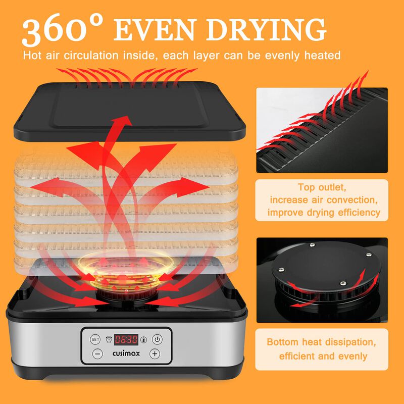 Cusimax Food Dehydrator Machine, Electric Dryer Dehydrators Machine with Digital Timer & Temperature Control, for Fruits, Meat, Vegetables image number 3