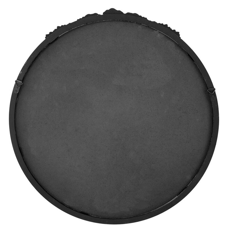 HomeRoots 30" Black Crowned Top Antiqued Glass Round Framed Accent Mirror image number 3