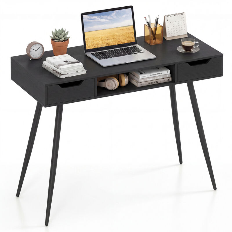 Modern Writing Desk with Metal Legs and Drawers for Home Office image number 3