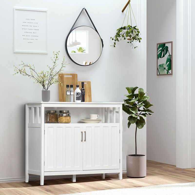 White Kitchen Storage: Modern Sideboard with Ribbed Doors