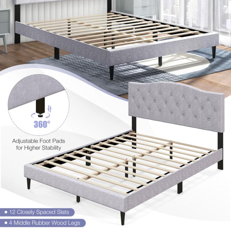 Hivvago Queen Size Upholstered Platform Bed with Button Tufted Headboard