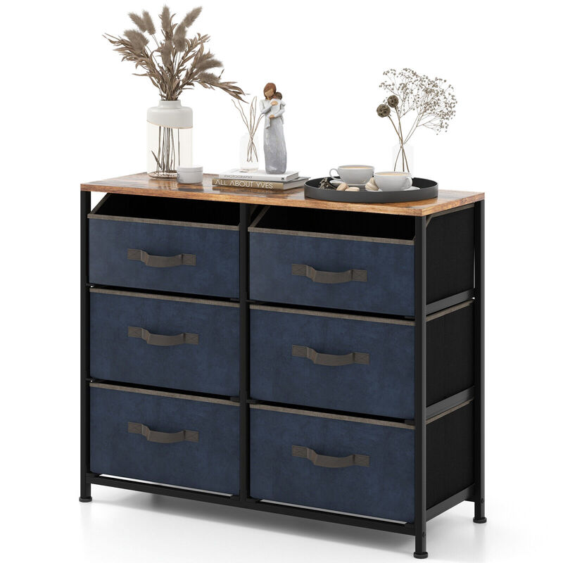 6-Drawer Dresser with Metal Frame and Anti-toppling Devices-Rustic Brown