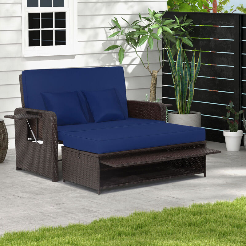 Patio Rattan Daybed with 4-Level Adjustable Backrest and Retractable Side Tray image number 2