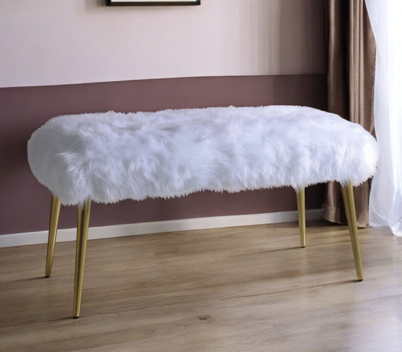 Faux Fur Bench with Upholstered Seat for Glam Bedroom or Living Room