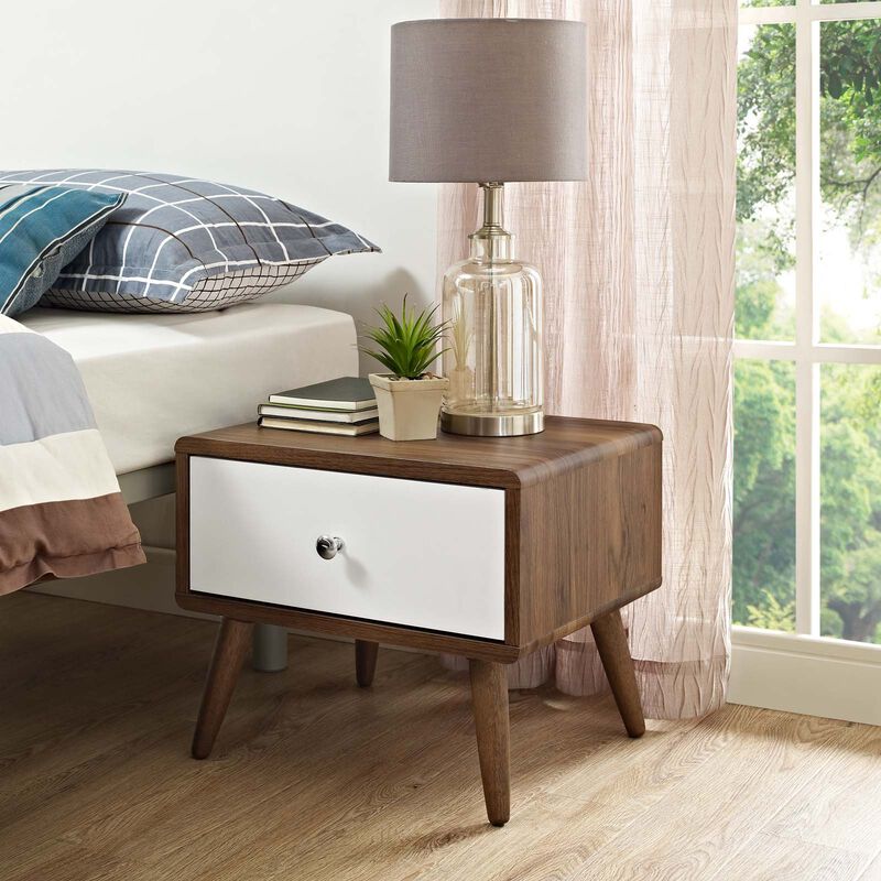 Modway Transmit Mid-Century Modern Nightstand or Side Accent Table in Walnut image number 5