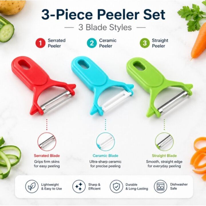Pack of 3 Stainless Steel Vegetable & Fruit Peelers