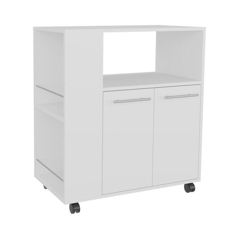 Bremerton Kitchen Cart, 2 Doors, 3 Shelves, 4 Wheels, White