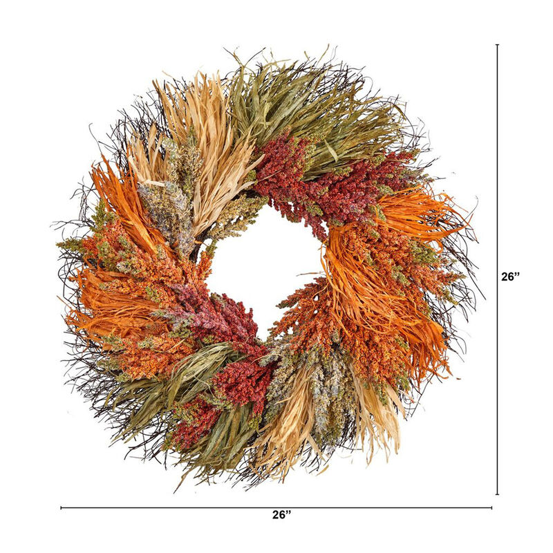 Nearly Natural 26-in Fall Sorghum Harvest Autumn Artificial Wreath