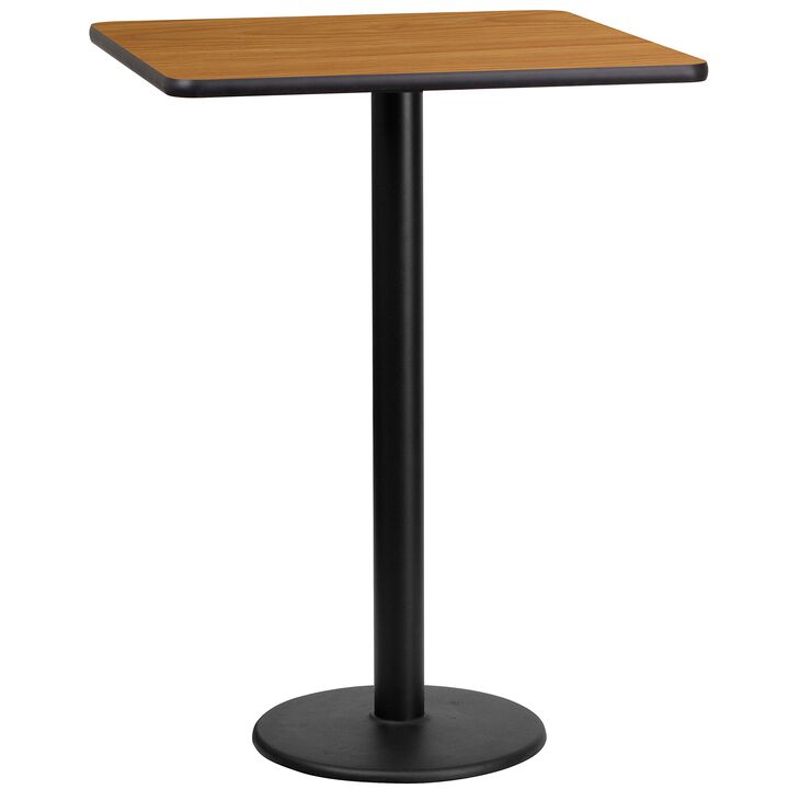 Flash Furniture 24'' Square Natural Laminate Table Top with 18'' Round Bar Height Table Base