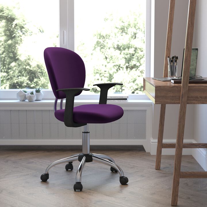 Beverly Mid-Back Purple Mesh Padded Swivel Task Office Chair with Chrome Base and Arms