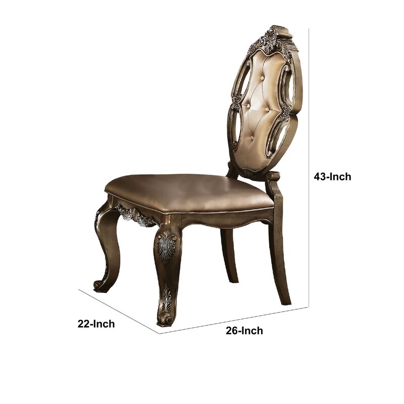 26 Inch Dining Chair, Faux Leather, Set of 2, Champagne Gold-Benzara