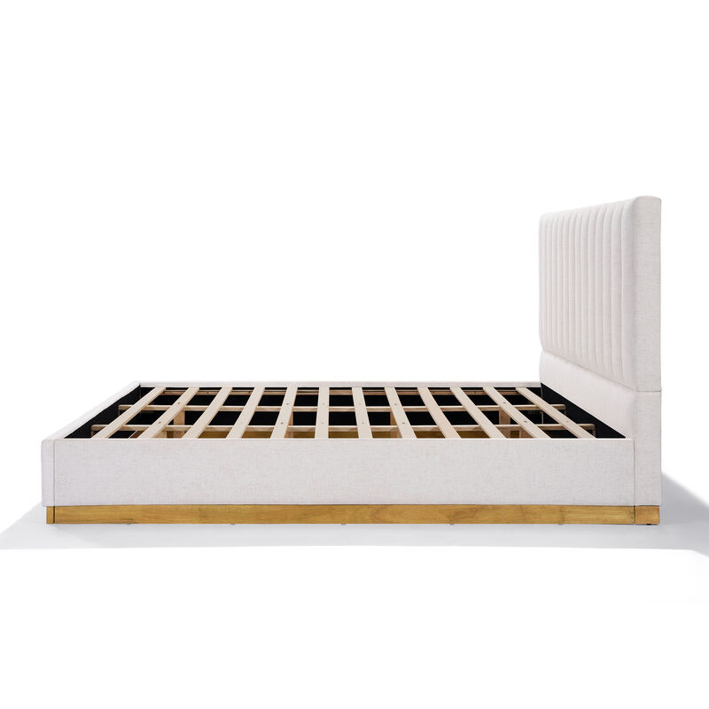 Christopher Knight Home Nathan Modern Linen Upholstered Platform Bed Frame with Vertically Stitched Thick Headboard image number 4