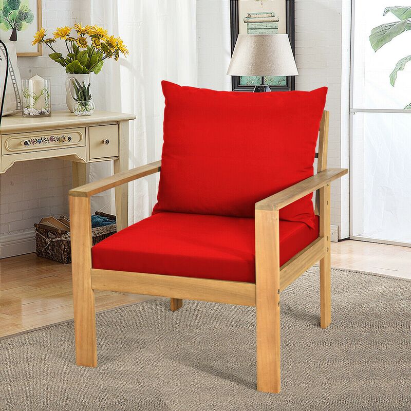 Outdoor 4 Pieces Acacia Wood Chat Set with Water Resistant Cushions-Red image number 3