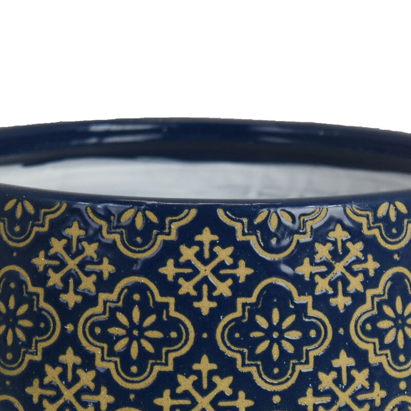 Hea Decorative Planter, Blue Gold Moroccan Pattern Footed Bowl, 10 Inch image number 5