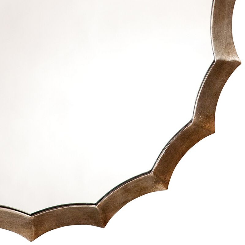 Round Mirror with Scalloped Metal Frame, Gold - Benzara