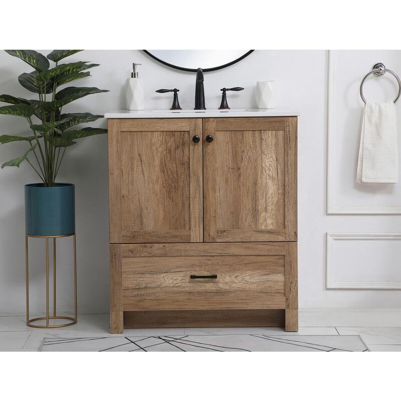 Elegant Kitchen and Bath 30 inch Single Bathroom Vanity in Natural oak
