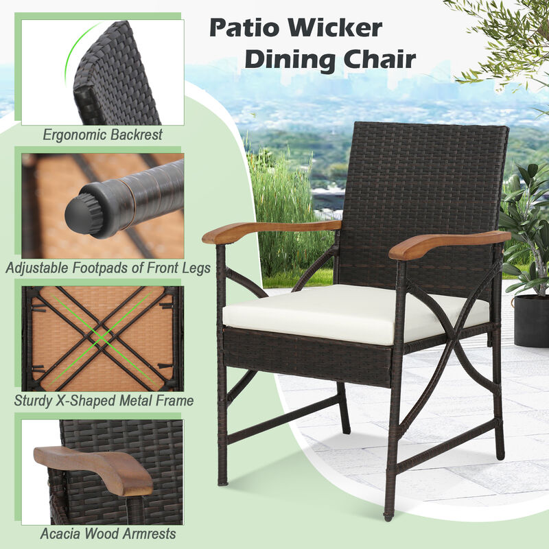 Patio Wicker Dining Chairs with Soft Zippered Cushion