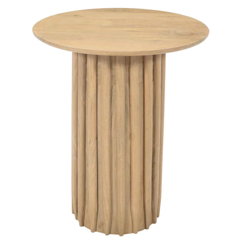 Sejo Side End Table, 20 Inch Round Top with Fluted Base in Natural Brown Mango Wood image number 8