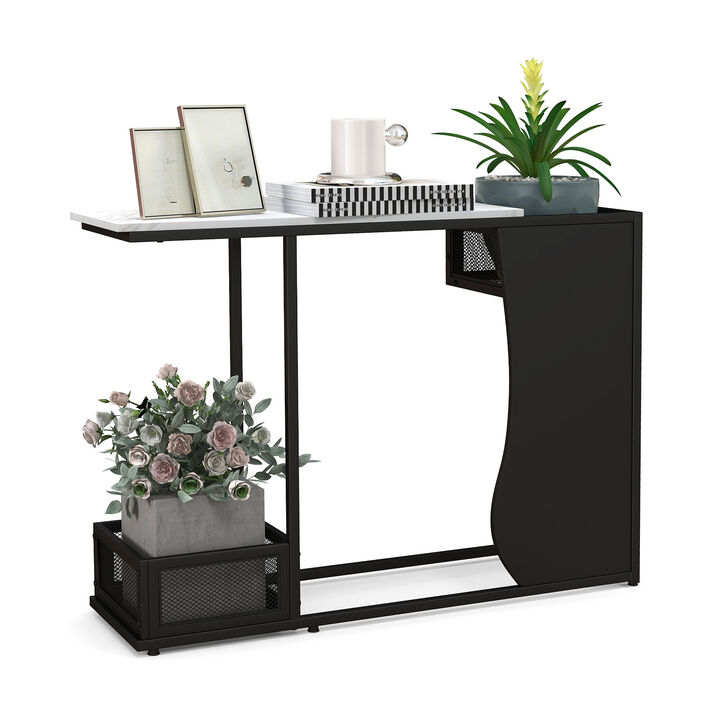 43.5 Inch Console Table with Plant Position and Faux Marble Top-Black