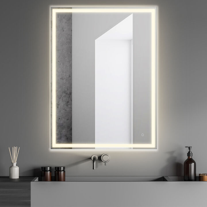 Pax Frameless Antifog Front/Back-Lit Wall Bathroom Vanity Mirror, Smart Touch