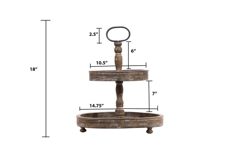 Decorative Wood 2‑Tier Tray Round Serving and Display Stand, Natural Finish image number 2