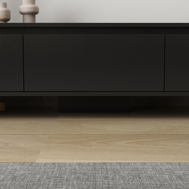 Extendable TV Stand Entertainment Center Black Wood Media Console Fits TV up to 120 in., With Drawers (65.4-106.3"W)