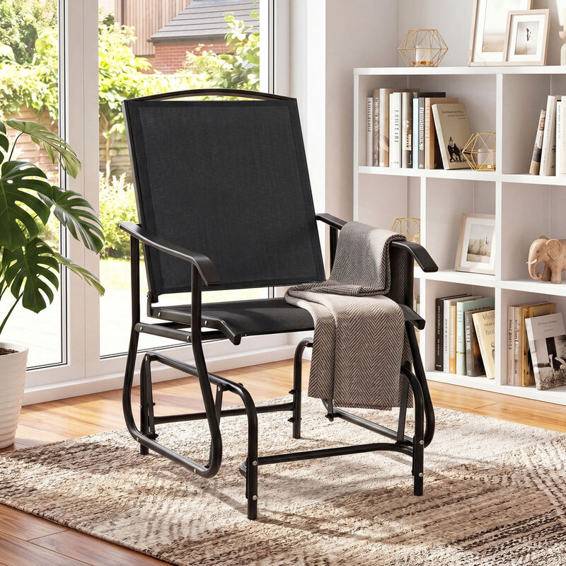 Patio Glider Chair with Black Metal Frame and Comfortable Armrests image number 1