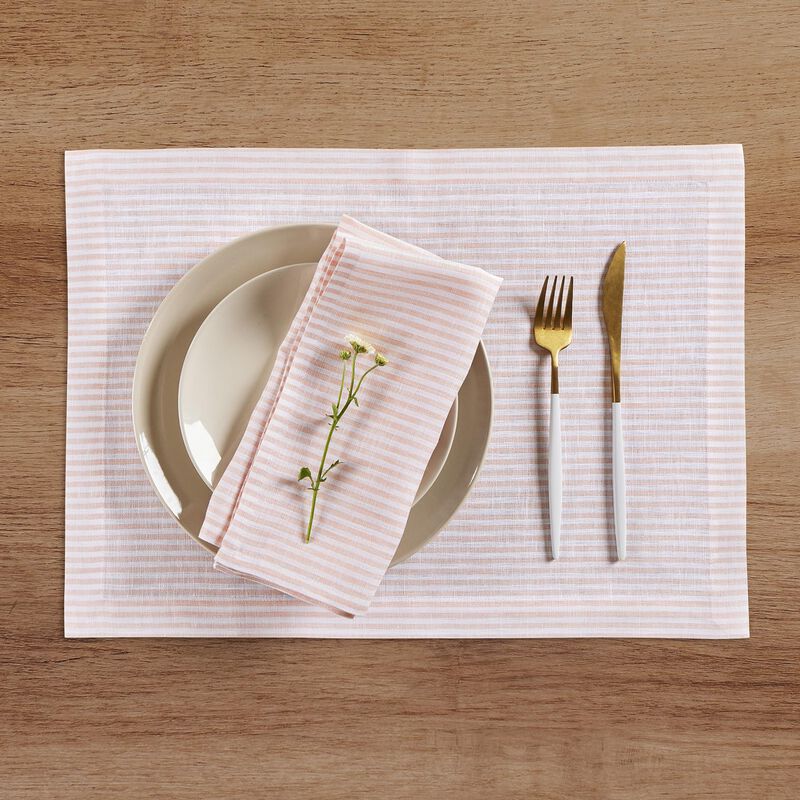 Solino Home 100% Pure Linen Placemats 14 x 19 Inch Set of 4 - Narrow Stripe
