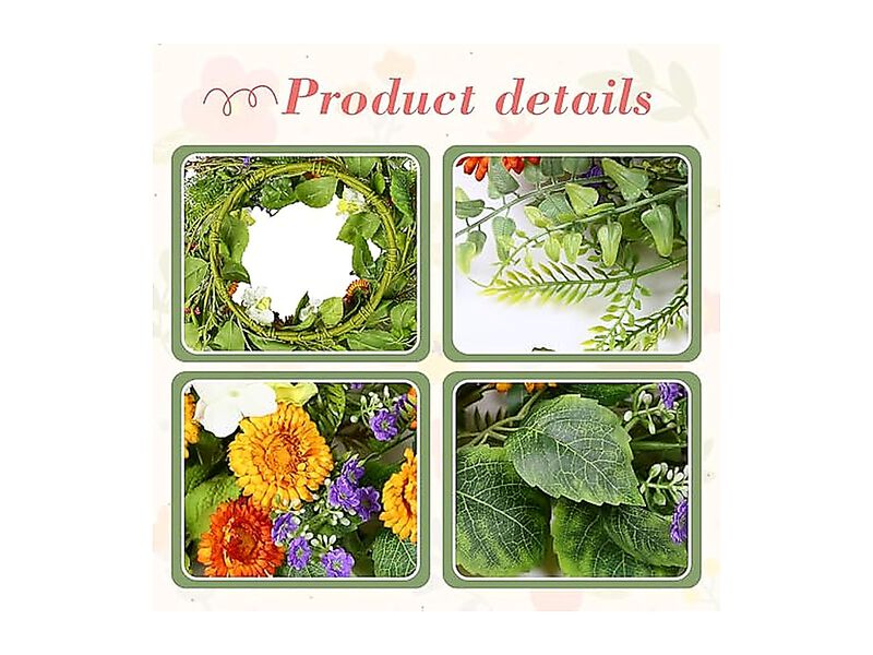 20 Spring Summer Wreaths Front Door Artificial Floral Wreath Daisy Flowers Green image number 3
