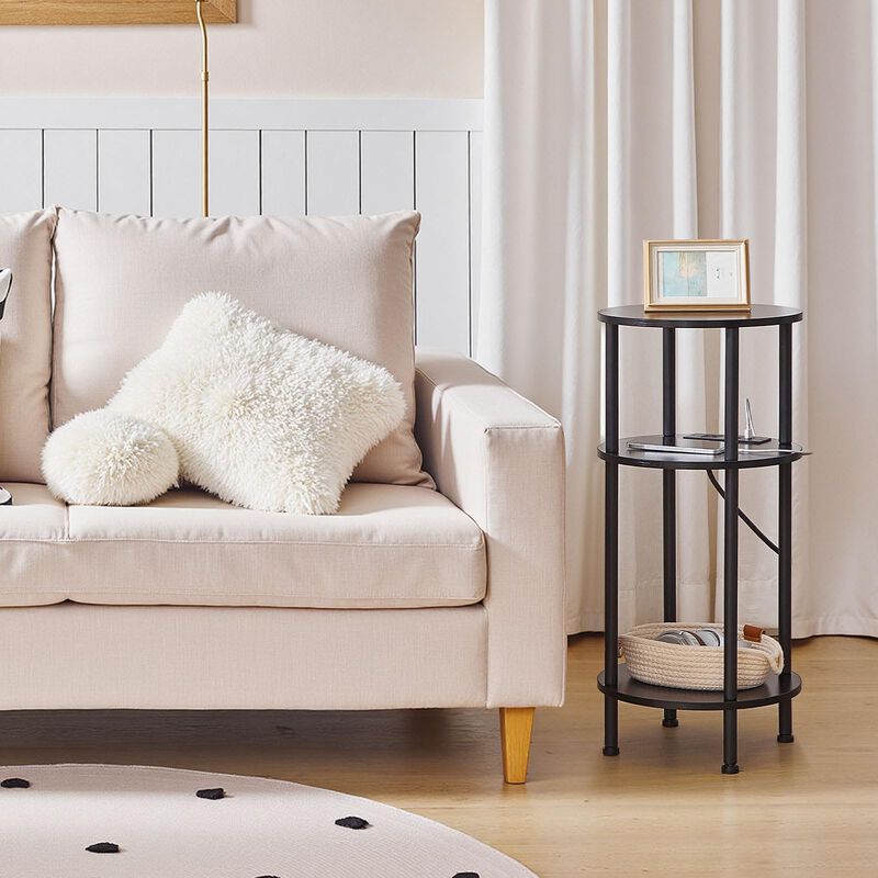 Small Round End Table with 3-Tier Storage and Charging Station & USB Ports image number 3