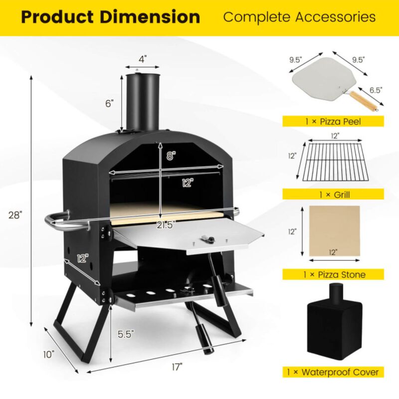 2-Layer Pizza Oven with Removable Cooking Rack and Folding Legs