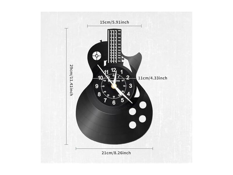 Guitar Vinyl Music Lovers Studio Wall Clock 30 Cm Silent Non Ticking Black image number 2