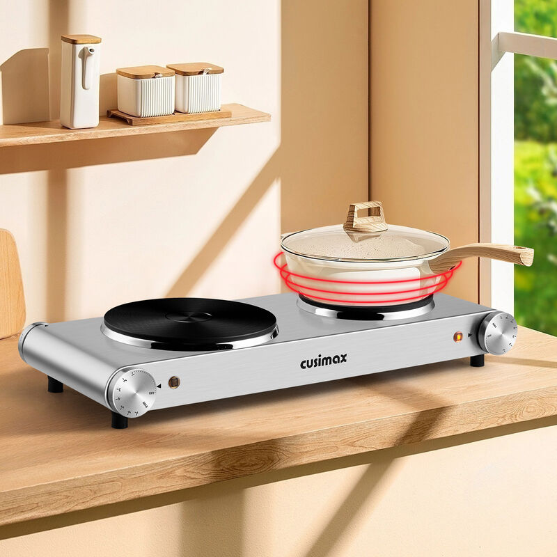 Cusimax 1800W Stainless Steel Electric Hot Plate, Portable Electric Stove, Double Burner for Cooking, Countertop Cooktop image number 1