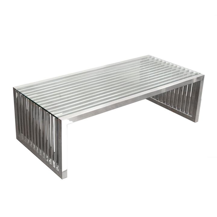 Diamond SofaDiamond Sofa Soho Rectangular Stainless Steel Cocktail Table with Clear Tempered Glass Top