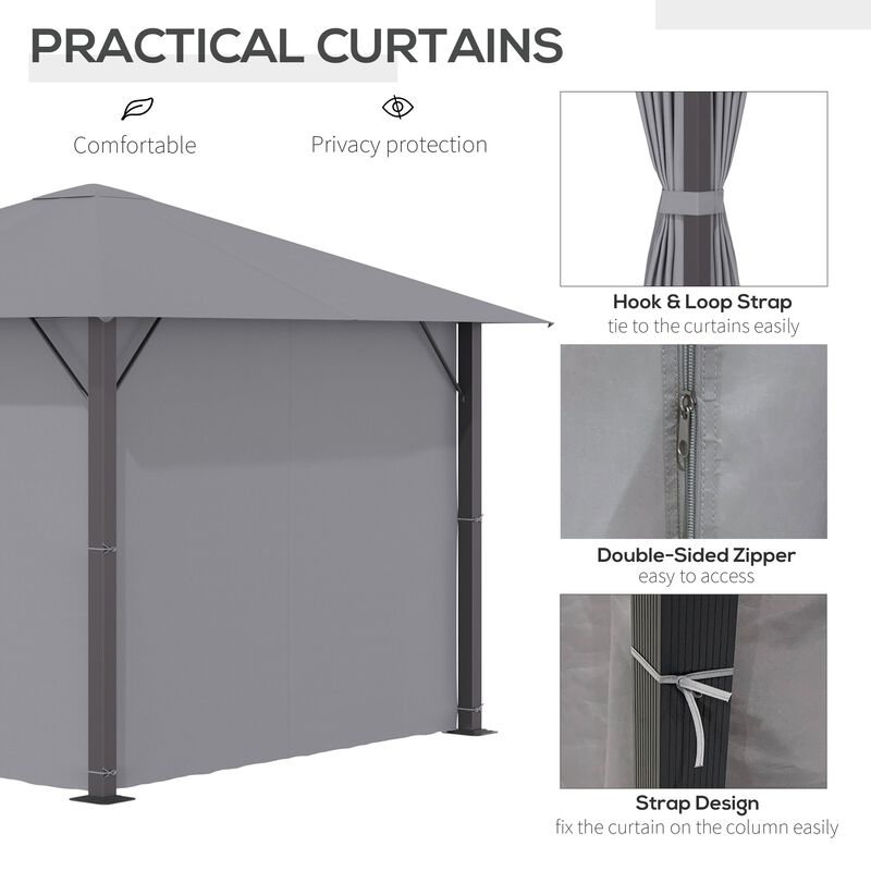 10' x 10' Patio Gazebo Aluminum Frame Outdoor Canopy Shelter with Sidewalls, Vented Roof for Garden, Lawn, Backyard and Deck, Grey image number 5