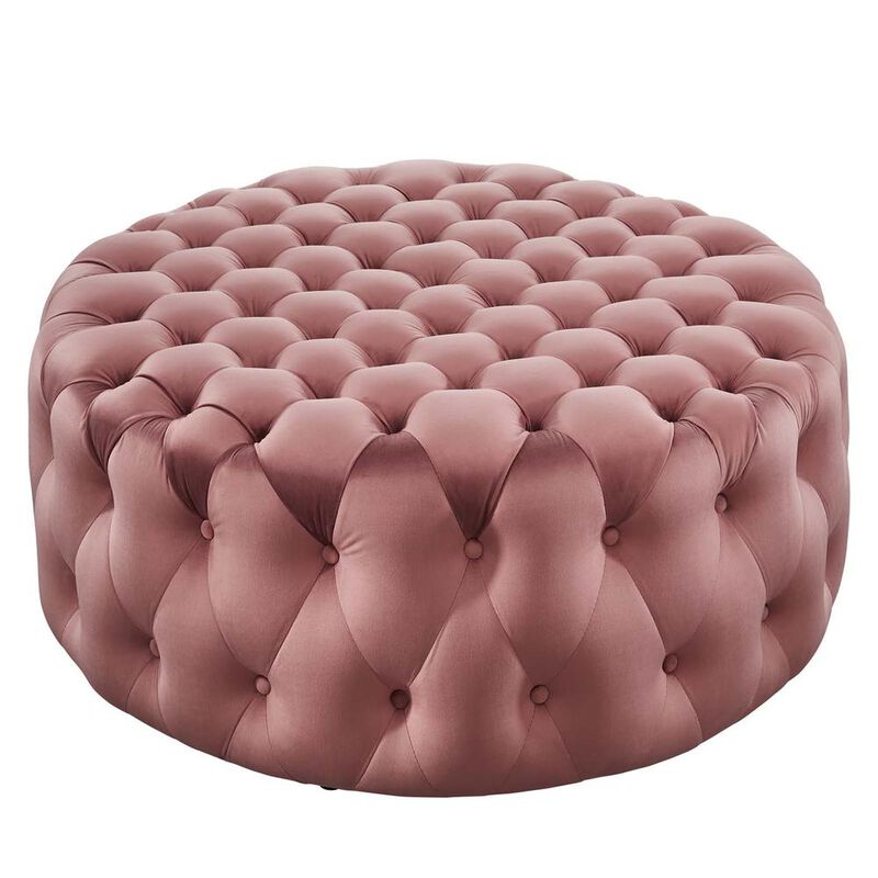 Amour Tufted Button Large Round Performance Velvet Ottoman image number 0