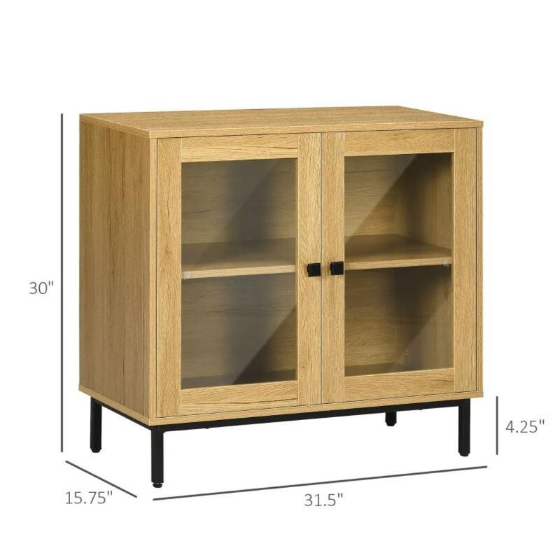 Hivvago Modern Glass Door Sideboard Buffet Dining Storage Cabinet in Oak Wood Finish