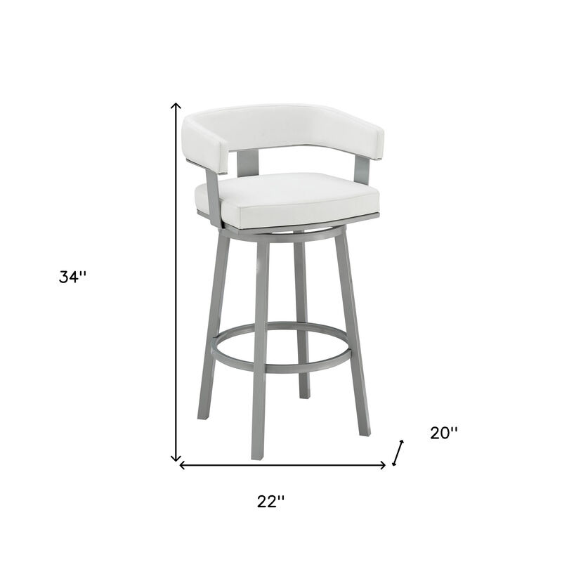 HomeRoots 26" White And Gray Faux Leather And Fabric And Iron Low Back Counter Height Swivel Bar Chair image number 6