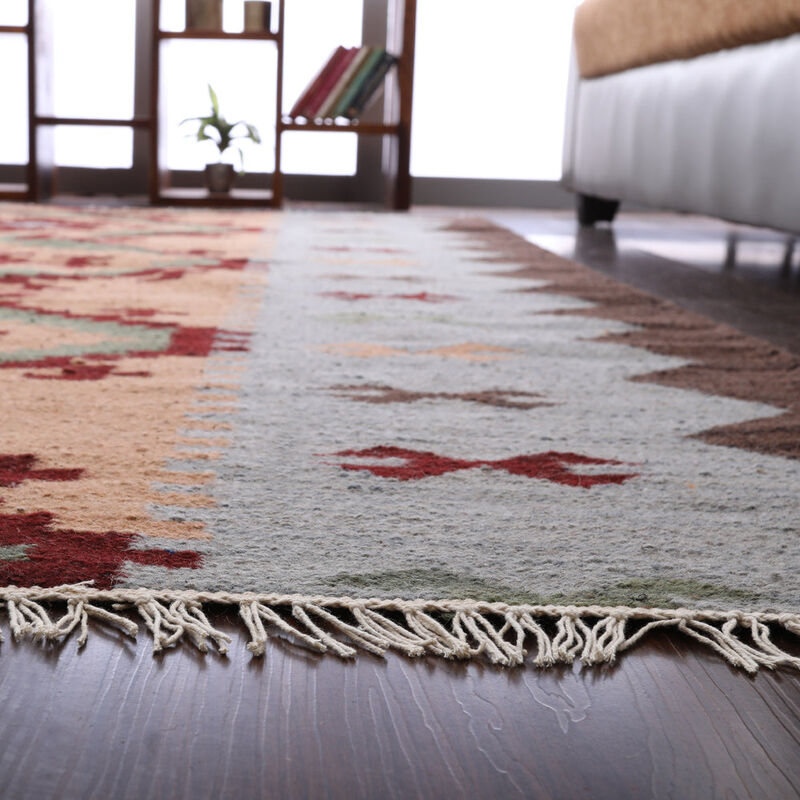 RUGSOTIC CARPETS HAND WOVEN FLAT WEAVE KILIM WOOL ECO-FRIENDLY AREA RUGS  - Rectangle Shape, Contemporary Modern Design, Low Pile Handmade Rugs for Living Room (D00137) image number 5