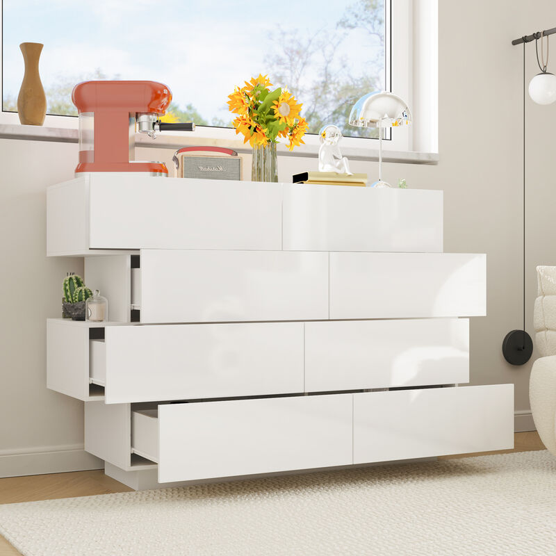 FUFU&GAGA White 8-Drawer Standard Dresser,(50.6" W x 16.2" D x 39.2" H),White
