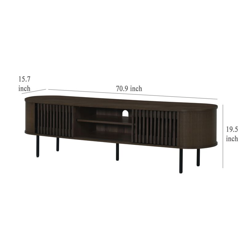 Brandon TV Stand Media Console, Shelf 2 Cabinets, Dark Brown, 71 Inch - Benzara