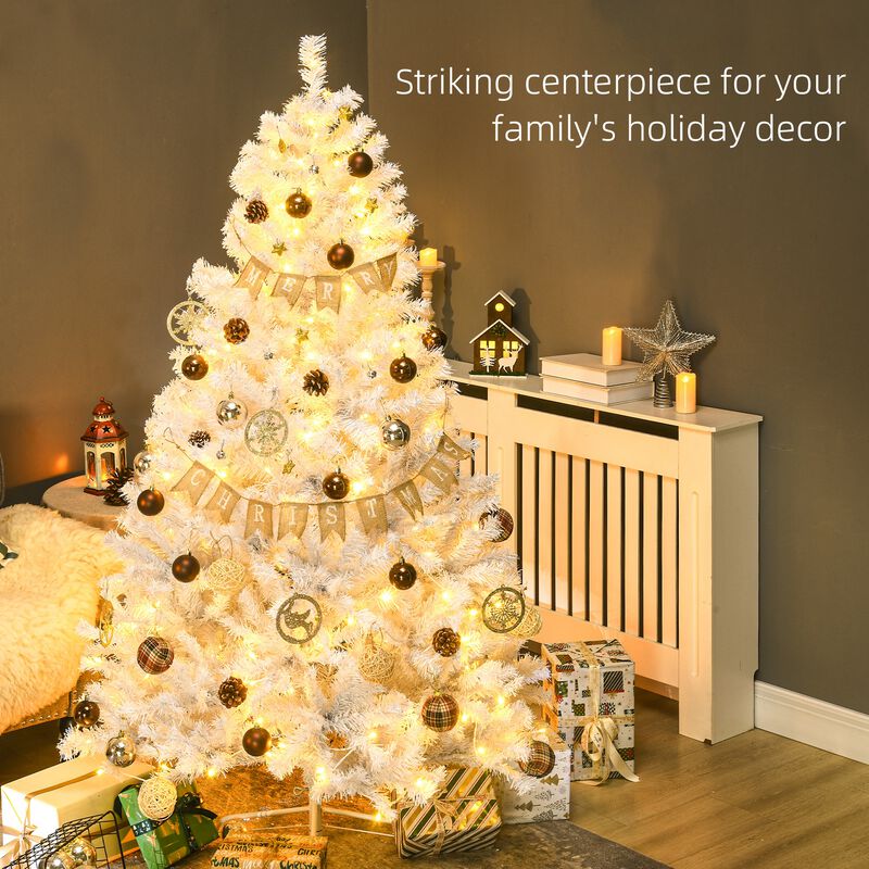 HOMCOM 6 Ft Artificial Christmas Tree with Warm White LED Lights, White