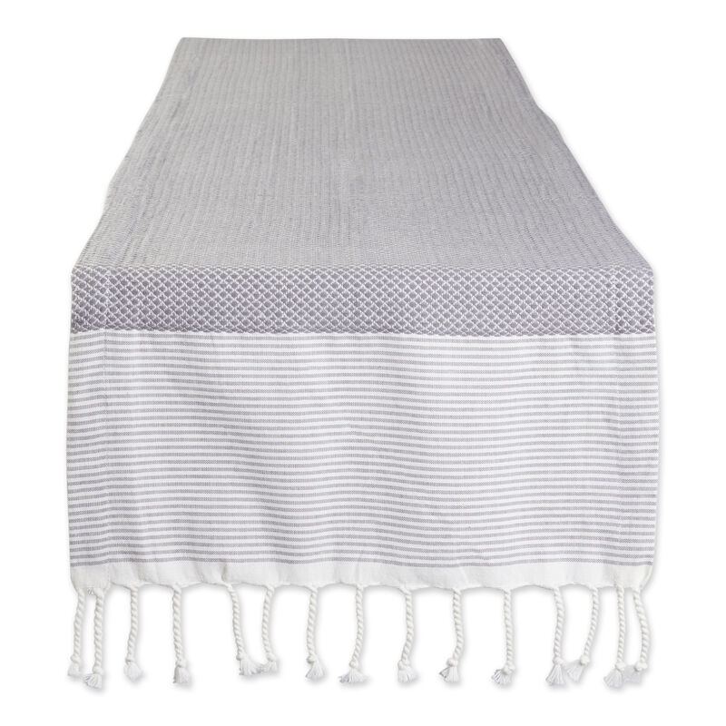 15" x 108" Gray and White Bordered Table Runner