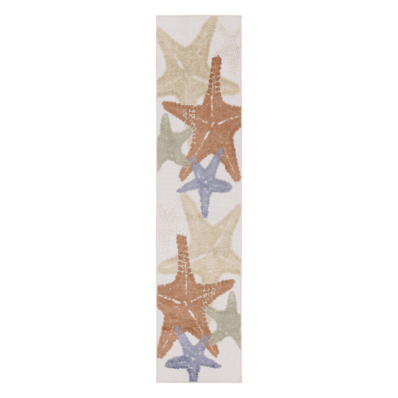 HomeRoots 8' Ivory Yellow Orange And Green Starfish Indoor Outdoor Runner Rug image number 0
