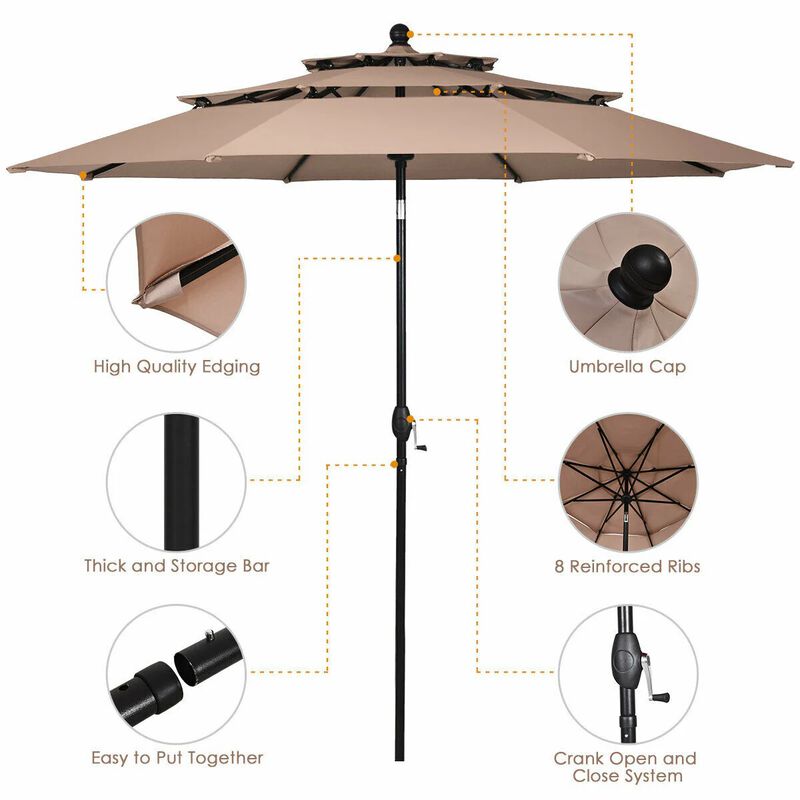 Mondawe 10 Feet 3 Tier Outdoor Patio Umbrella with Double Vented