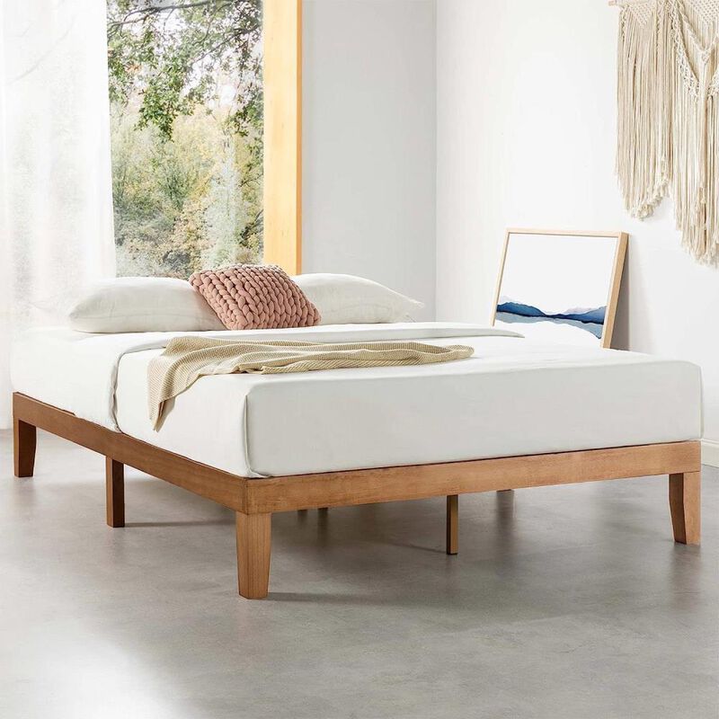 Hivvago California King size Solid Wood Platform Bed Frame in Natural Wooden Finish
