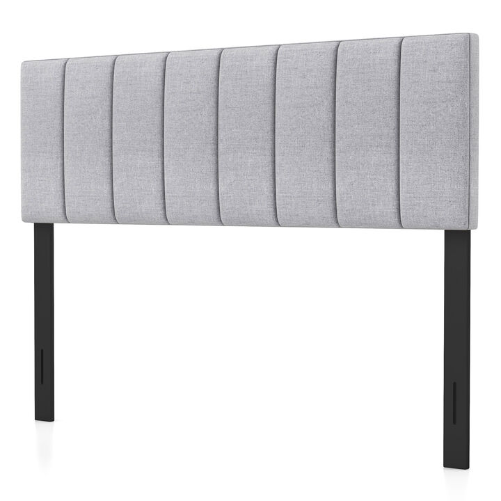 Linen Upholstered Headboard with Solid Wood Legs and Adjustable Width-Gray