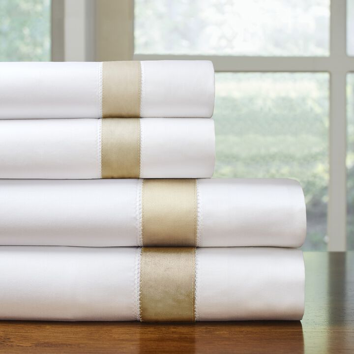 Pointehaven 525 Thread count Long staple cotton Bordered Hem, 4 pc sheet set
