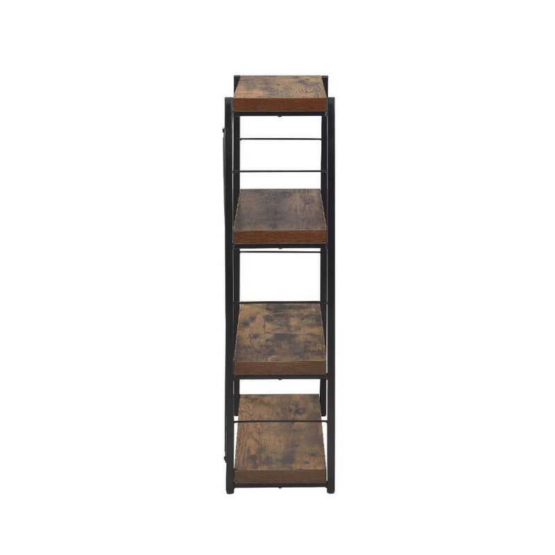 4 Tiered Metal Framed Wooden Bookshelf, Weathered Oak Brown and Black